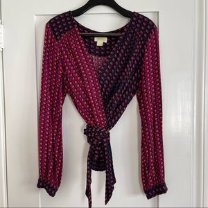 Anthropologie wrap/tie waist two-tone blouse